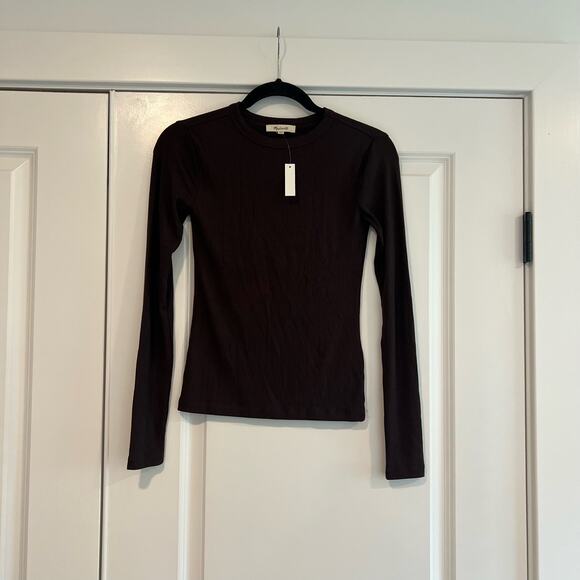 NWT Madewell Women's Brown Ribbed Basic Longsleeve Top Size XS - Picture 1 of 9